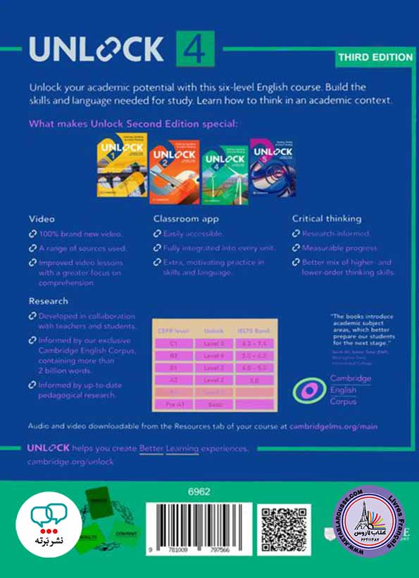 کتاب آموزش زبان انگلیسی Unlock 4 third Edition Reading, Writing
