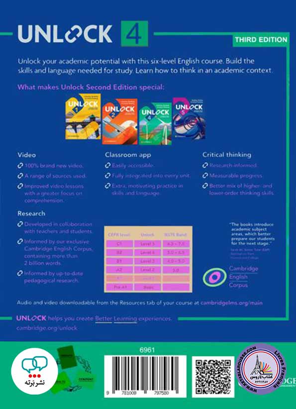 کتاب آموزش زبان انگلیسی Unlock 4 third Edition Listening Speaking