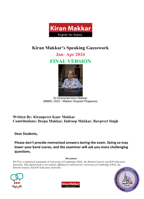 کتاب انگلیسی آزمون آیلتس Kiran Makkars Speaking Guesswork Jan - Apr 2024 Final Version
